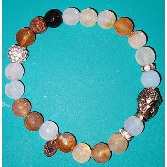 Joseph Nogucci Gemstone Beaded Bracelet Egyptian Eye Signed Stretch Jewelry - Picture 3 of 4